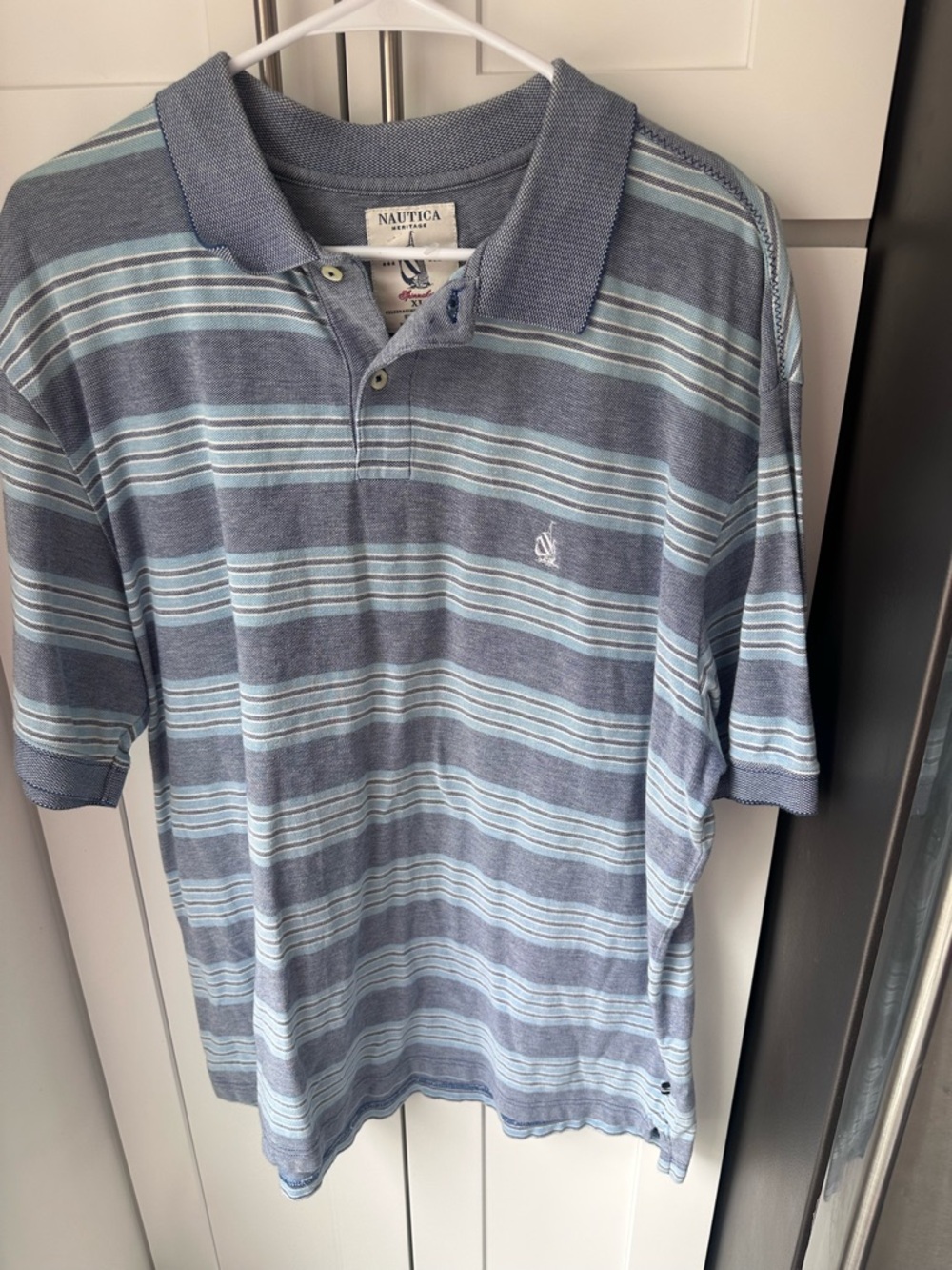 Nautica Light Blue and Blue Horizontal Stripe Polo XL
